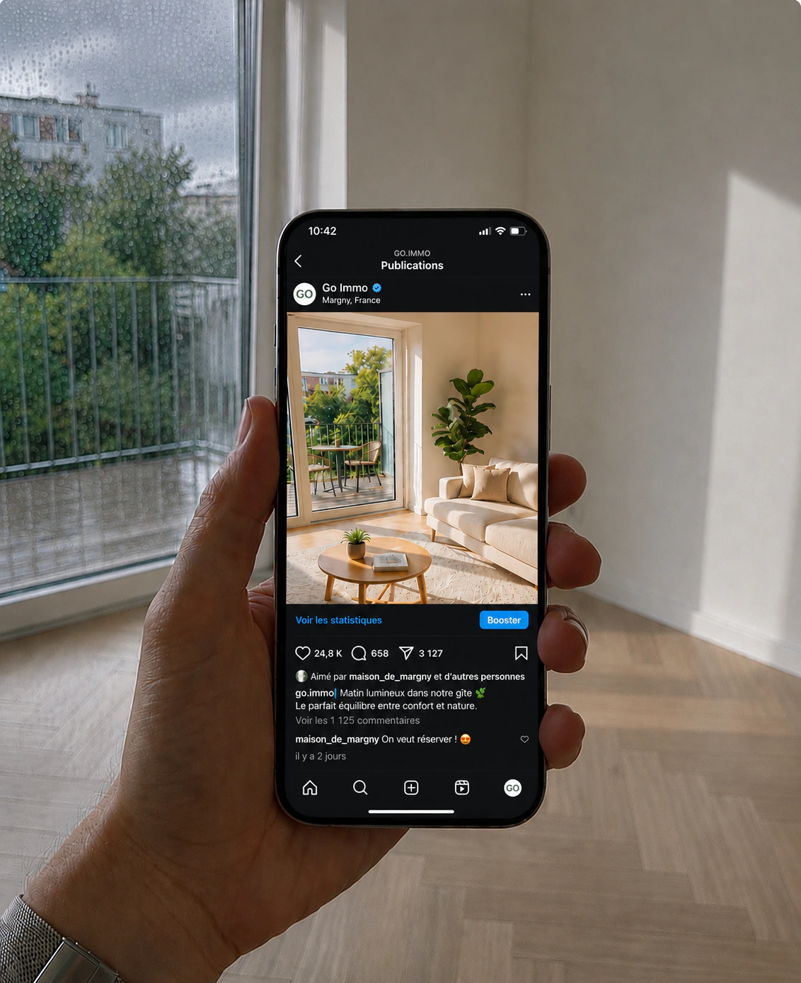 Aperçu d'un compte Instagram immobilier avec des vues en hausse